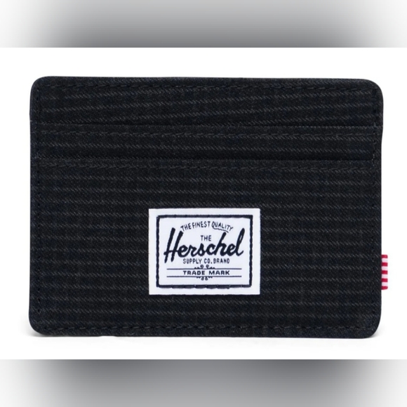 NWT MENS HERSCHEL SUPPLY CO. CHARLIE DARK GRID BLACK CREDIT CARD HOLDER WALLET - Picture 3 of 4